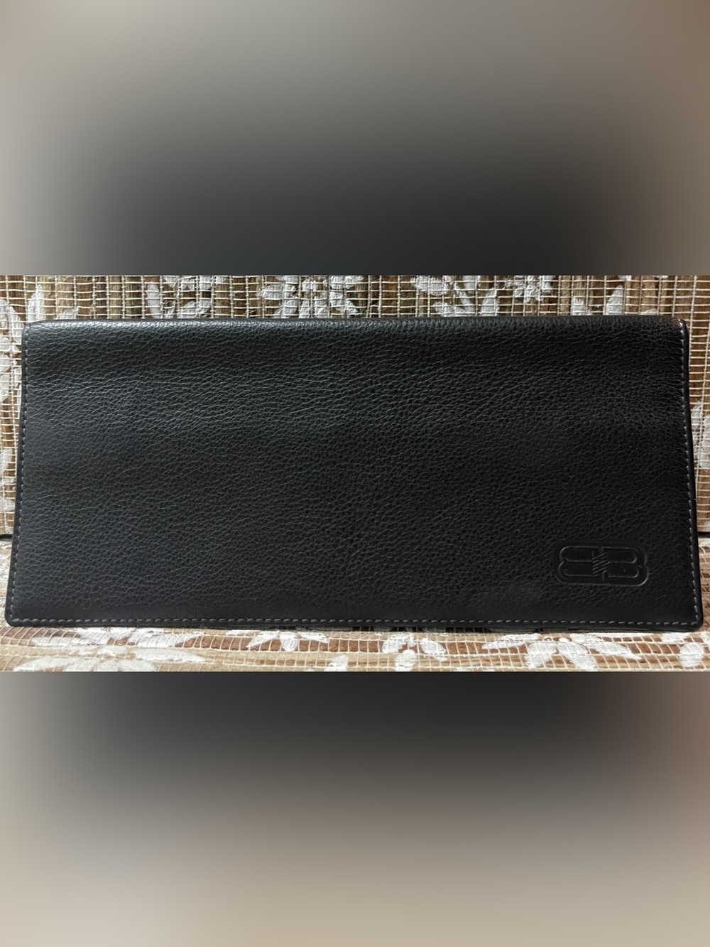 Balenciaga Black Long Pebbled Leather Wallet with Embossed BB